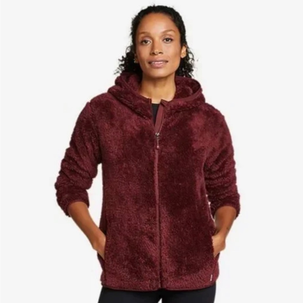 Maroon Eddie Bauer XS Fleece Zip-up Jacket with Hood